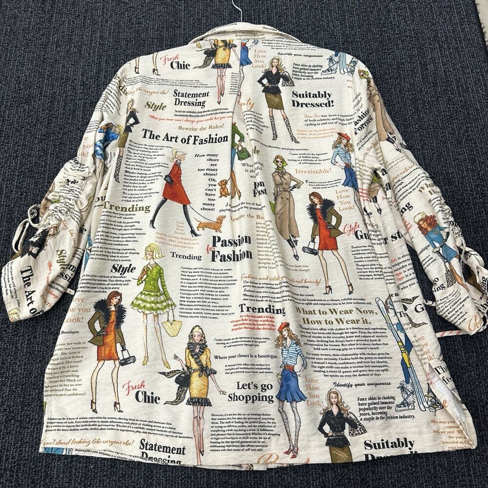 John Mark Button Up Wire Neck Collar Fashion Newsprint Rayon Button 3/4 Sleeve M - Picture 5 of 7
